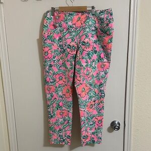 EUC Lilly Pulitzer Luxletic PERFECT POPPY CORSO CROP PANTS Active UPF50+ Golf